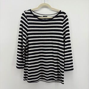 Talbots Womens Black White Striped Sequin Long Sleeve Top Plus Size XL‎